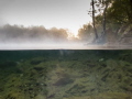   sun rise foggy lake  
